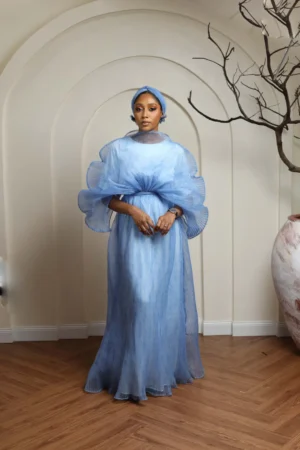 Sky blue pleated maxi dress by Kandé